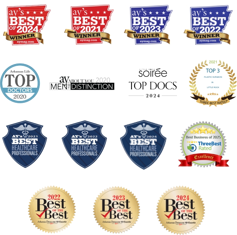 AY's Best of 2024 Winner, AY's Best of 2023 Winner, AY's Best of 2022 Winner, AY's Best of 2021 Winner, Arkansas Life Top Doctors 2020, AY Magazine Mention of Distinction 2020, Top 3 Auto Injury Attorneys in Little Rock 2024 (ThreeBestRated), AY's Best Healthcare Professionals 2021, 2022, 2024, Arkansas Democrat-Gazette Best of the Best 2022, 2023, 2024, Best Business of 2025 (ThreeBestRated Excellence Award