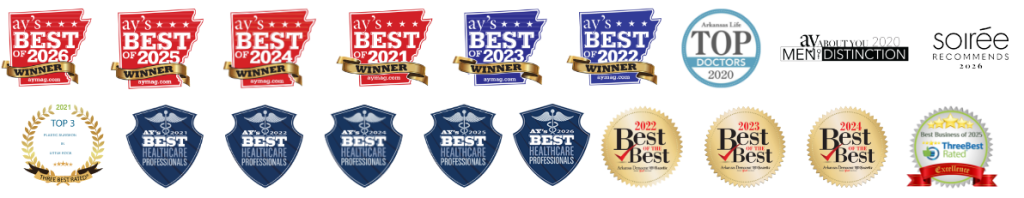 AY's Best of 2025 Winner, AY's Best of 2026 Winner, AY's Best of 2024 Winner, AY's Best of 2023 Winner, AY's Best of 2022 Winner, AY's Best of 2021 Winner, Arkansas Life Top Doctors 2020, AY Magazine Mention of Distinction 2020, Top 3 Auto Injury Attorneys in Little Rock 2024 (ThreeBestRated), AY's Best Healthcare Professionals 2021, 2022, 2024, 2025, Arkansas Democrat-Gazette Best of the Best 2022, 2023, 2024, Best Business of 2025 (ThreeBestRated Excellence Award), Soiree Top Docs 2026,
